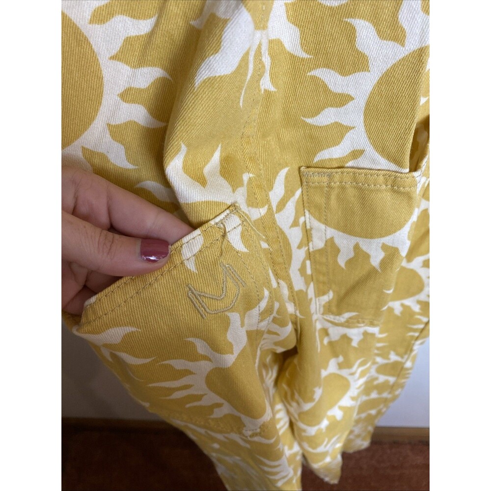 SHOW ME YOUR MUMU MARFA PARADISE SUN PRINT YELLOW DENIM OVERALLS XS $188 - Picture 8 of 8
